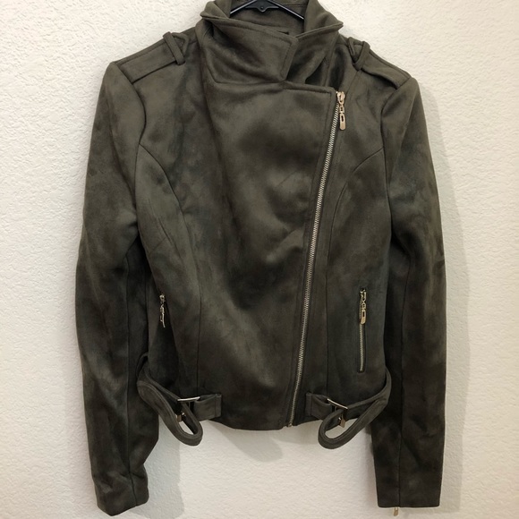 Romeo + Juliet Couture Suede Moto Jacket Olive NWT - Picture 3 of 11